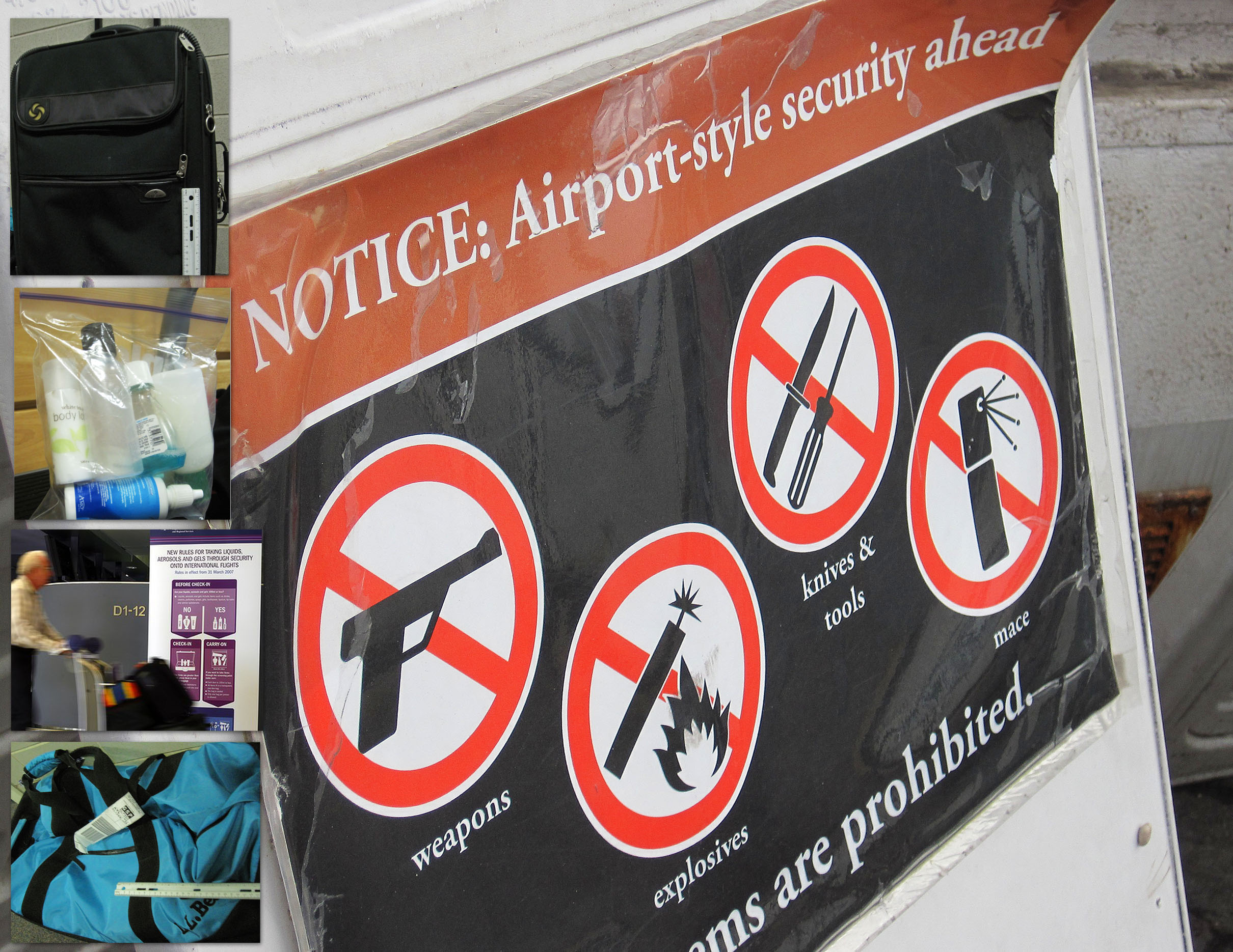 Current security measures include weight and size requirements for baggage, liquid restrictons, and bans on explosives or weapons in luggage.