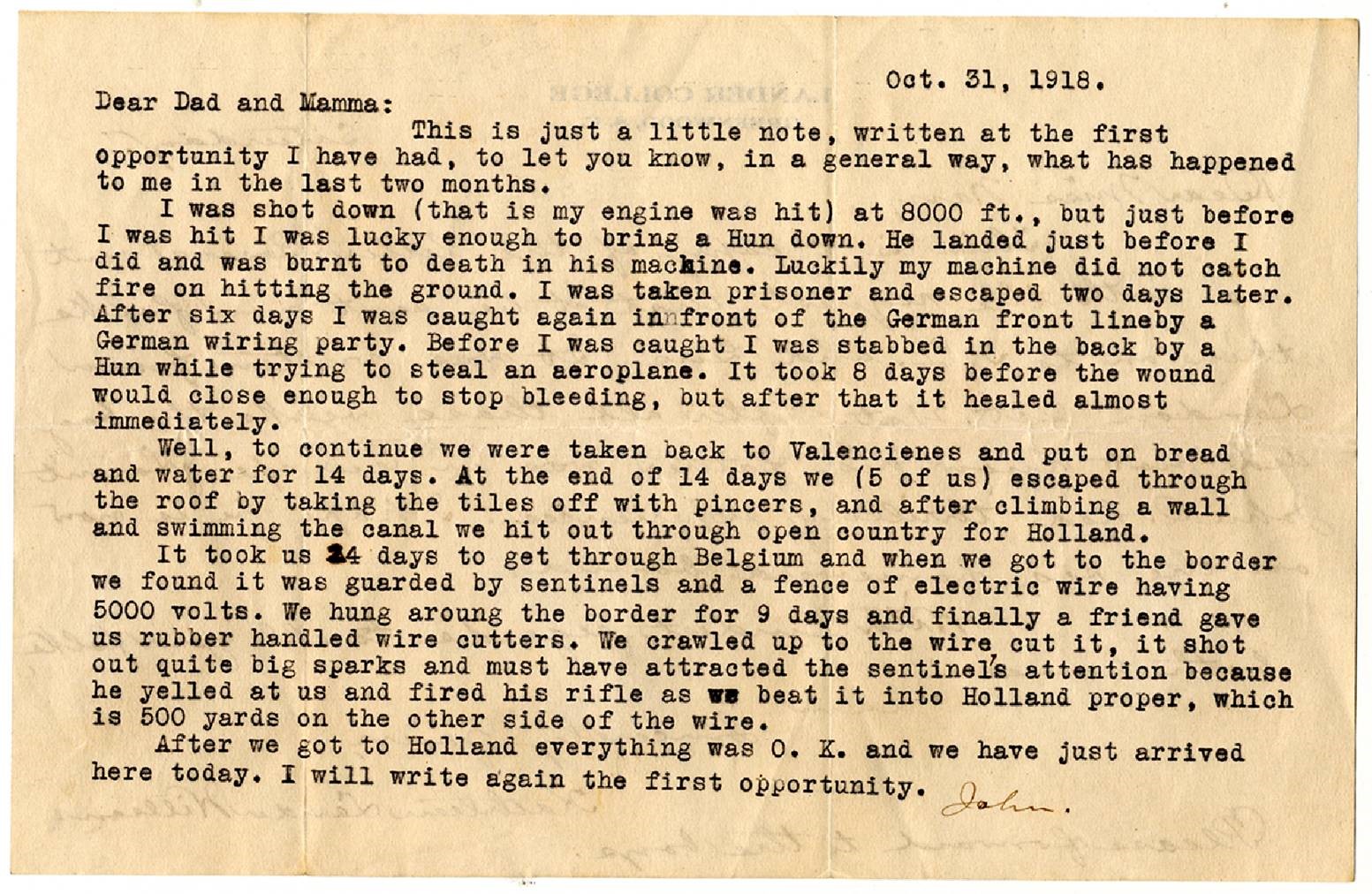 letter from John O.W. Donaldson