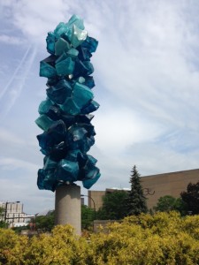 This is actually made of polymer materials and is located outside of the Goodyear Polymer Center on campus.