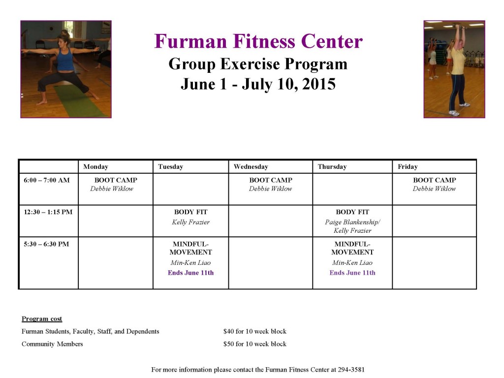 GROUP EXERCISE June, July 2015 for blog